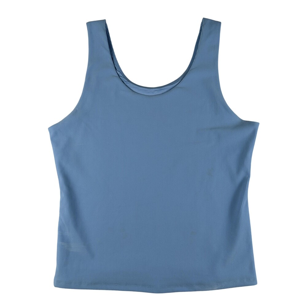 Freely Tank Top Womens XL Blue Ribbed Scoop Neck Stretch Athletic Basic FLAWS